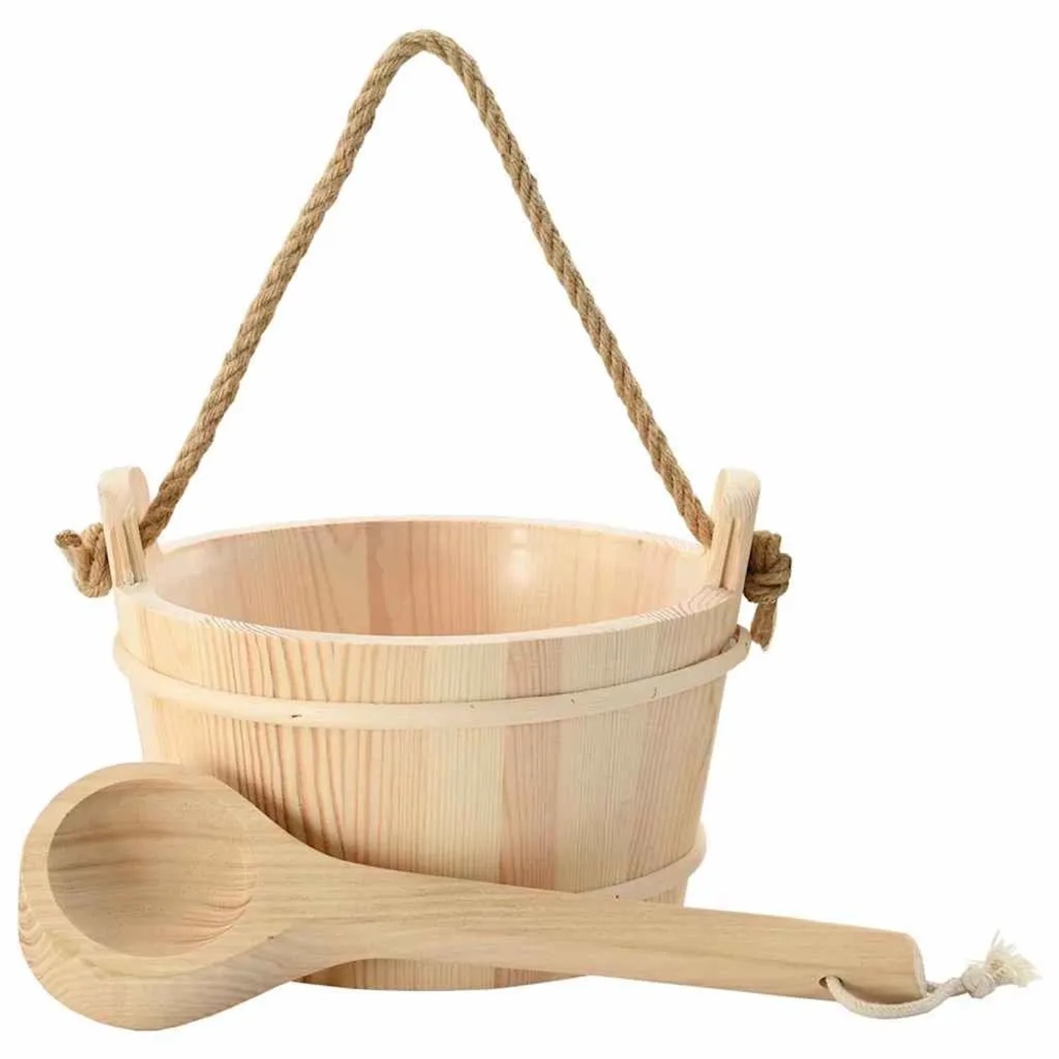 vidaXL Sauna-Eimer 2 Stk Braun Massives Kiefernholz und Hanf 42023675