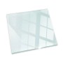 Quadratische, transparente Glasplatte (60x60 cm) als Funkenschutz für Kamin oder Ofen.