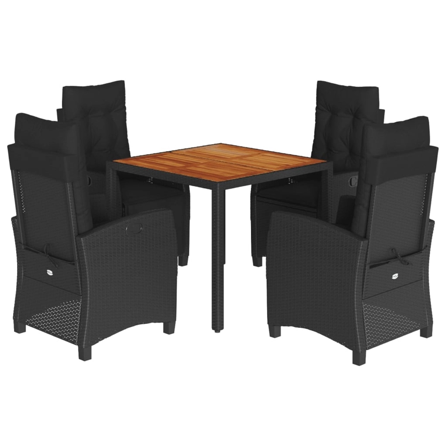 vidaXL 5-Tlg Garten-Essgruppe mit Kissen Schwarz Poly Rattan 3212664