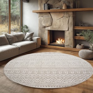 Ayyildiz Flachgewebeteppich Helix 2202 creme, runder Teppich mit Muster im Wohnzimmer.