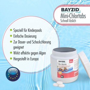Bayzid Mini-Chlortabs 2,7g für kleine Pools, 2 Dosen à 500g. Ideal zur Desinfektion.