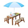 Axi Sand- und Wasser-Picknicktisch Dennis mit Sonnenschirm, Spielküche und Zubehör.