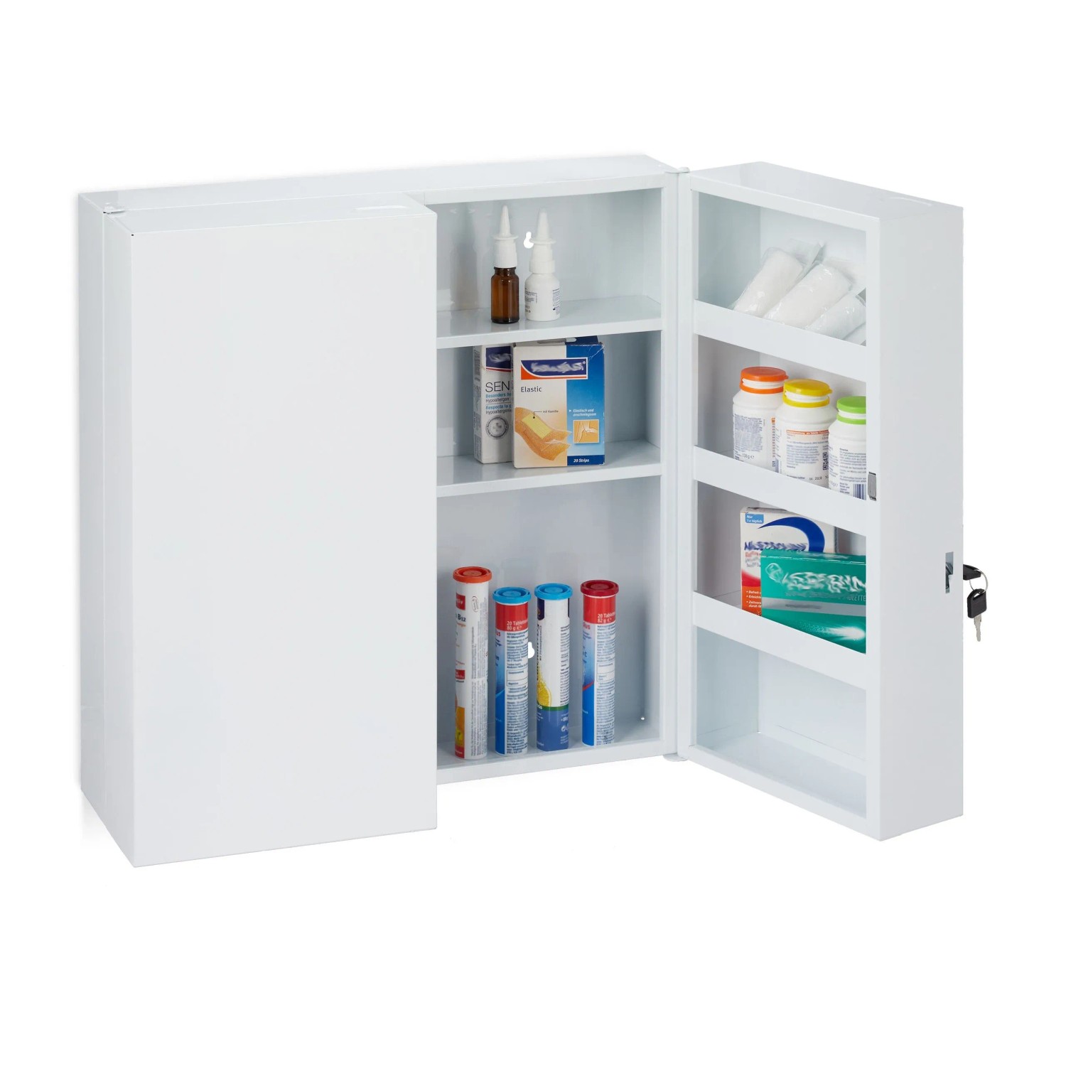 Relaxdays Medizinschrank Stahl Weiß 2-türig 53 cm x 52,5 cm x 19,5 cm