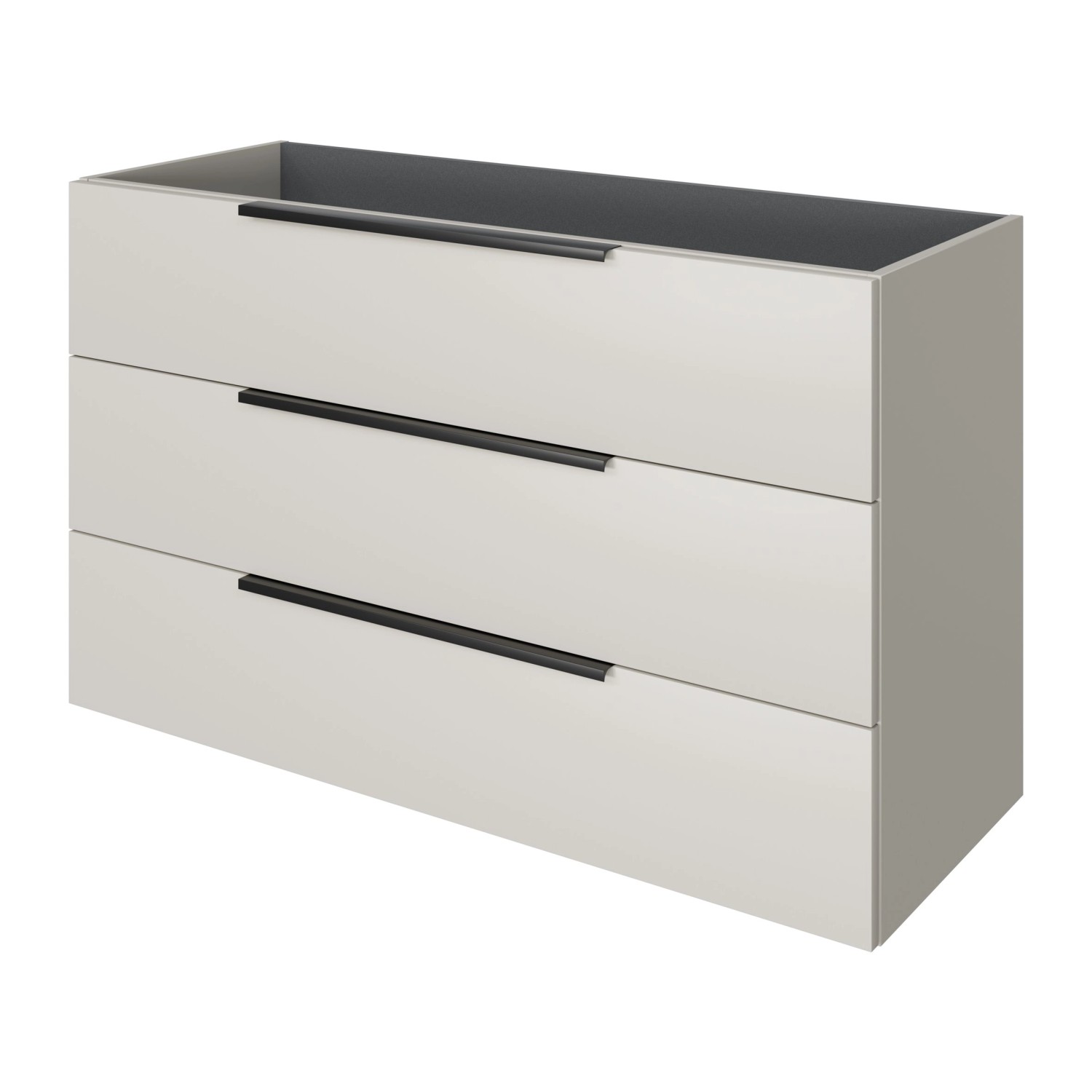 Pelipal Waschtischunterschrank Quantum 07, Kaschmir Matt, 120 cm mit drei Auszügen.