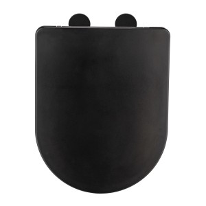 Schwarzer Wenko WC-Sitz Galati aus Duroplast mit Absenkautomatik und D-Form.