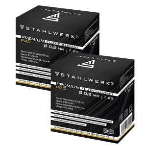 2er Set STAHLWERK Fülldraht 0,8mm, 1kg Drahtrollen für MIG/MAG Schweißgeräte.