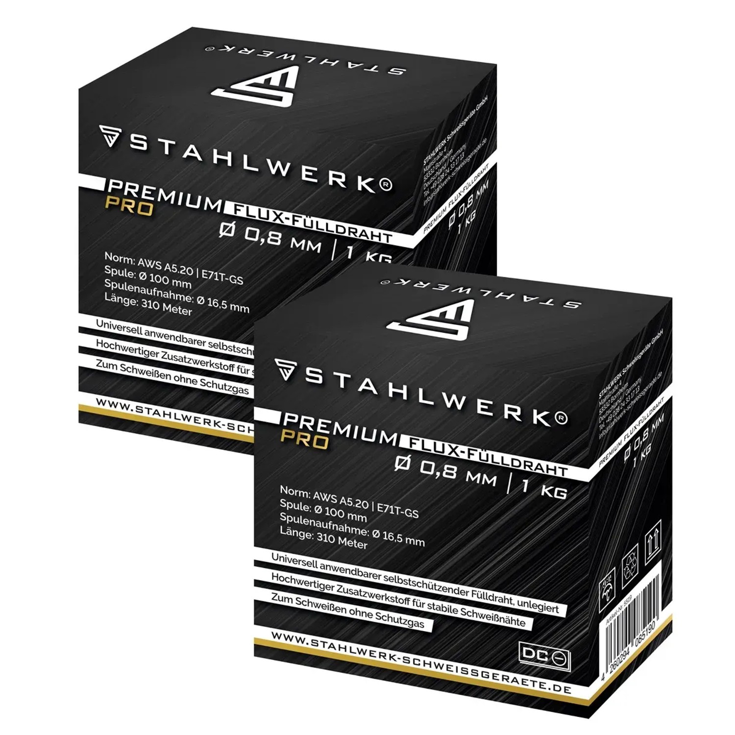 2er Set STAHLWERK Fülldraht 0,8mm, 1kg Drahtrollen für MIG/MAG Schweißgeräte.