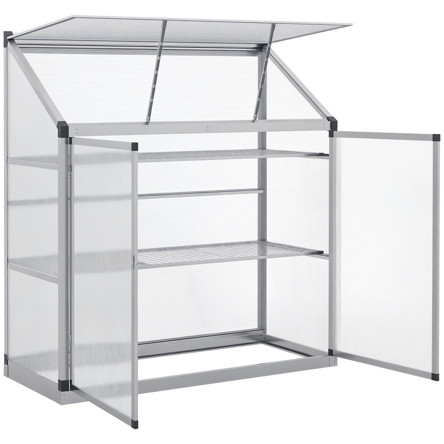 Outsunny Alu-Gewächshaus mit 3 Ebenen Fundamentrahmen 131 x 58 x 139,5 cm günstig online kaufen