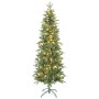 HOMCOM künstlicher Weihnachtsbaum, 180 cm, schlanker Bleistiftbaum, grün, mit warmweißen LEDs und Metallständer.