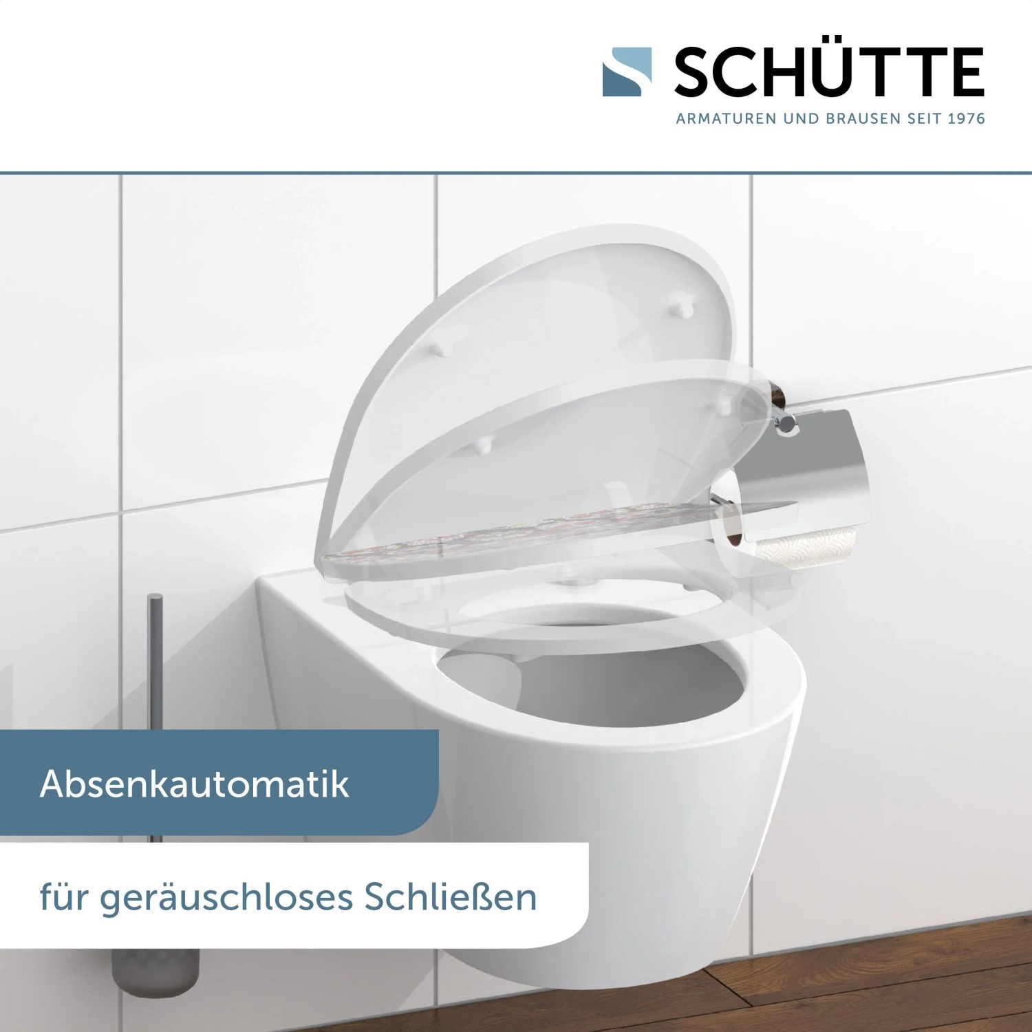 Schütte WC-Sitz Crazy Skull mit Absenkautomatik auf einem weißen WC.