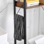 Detailaufnahme: Vasagle Badezimmerregal mit Handtuch, braun-schwarz. Sideboard für mehr Stauraum.