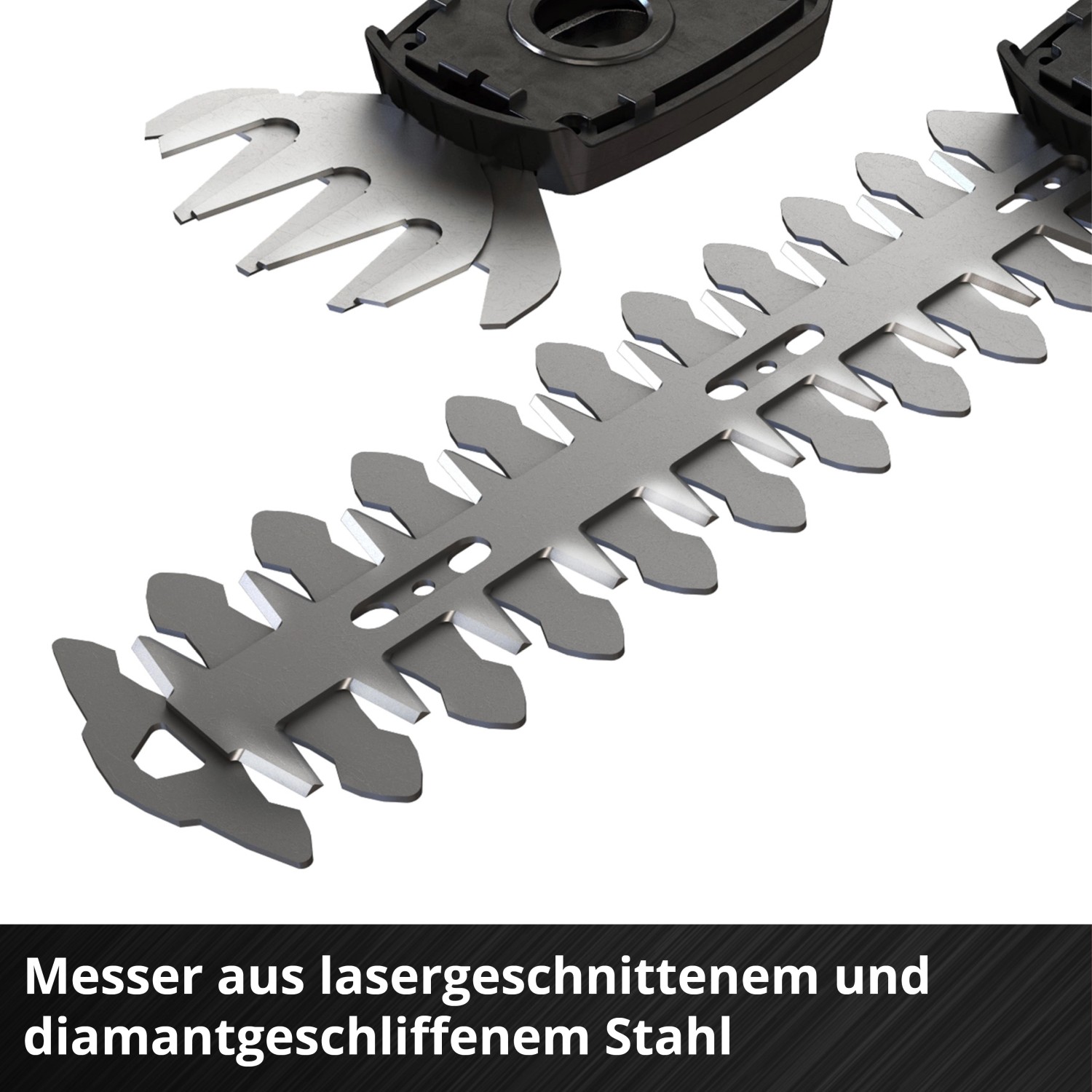 Messer der Einhell Akku-Gras- und Strauchschere GE-CG 18/100 Li-Solo aus lasergeschnittenem Stahl.