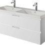 Pelipal Waschbeckenunterschrank Serie 4035, 116 cm, Weiß Glänzend mit zwei Schubladen und Doppelwaschbecken.