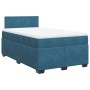 Dunkelblaues vidaXL Boxspringbett 120x190 cm mit Matratze und Samtbezug.