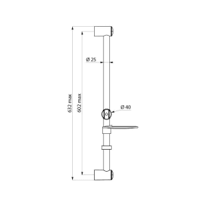Delabie Brausestange Ø25 mm verchromt, zuschneidbar, mit Seifenablage AM 540mm