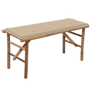 furnicato Klappbare Gartenbank aus Bambus mit beige Auflage, 118 cm. Ideal für Garten, Terrasse oder Veranda.