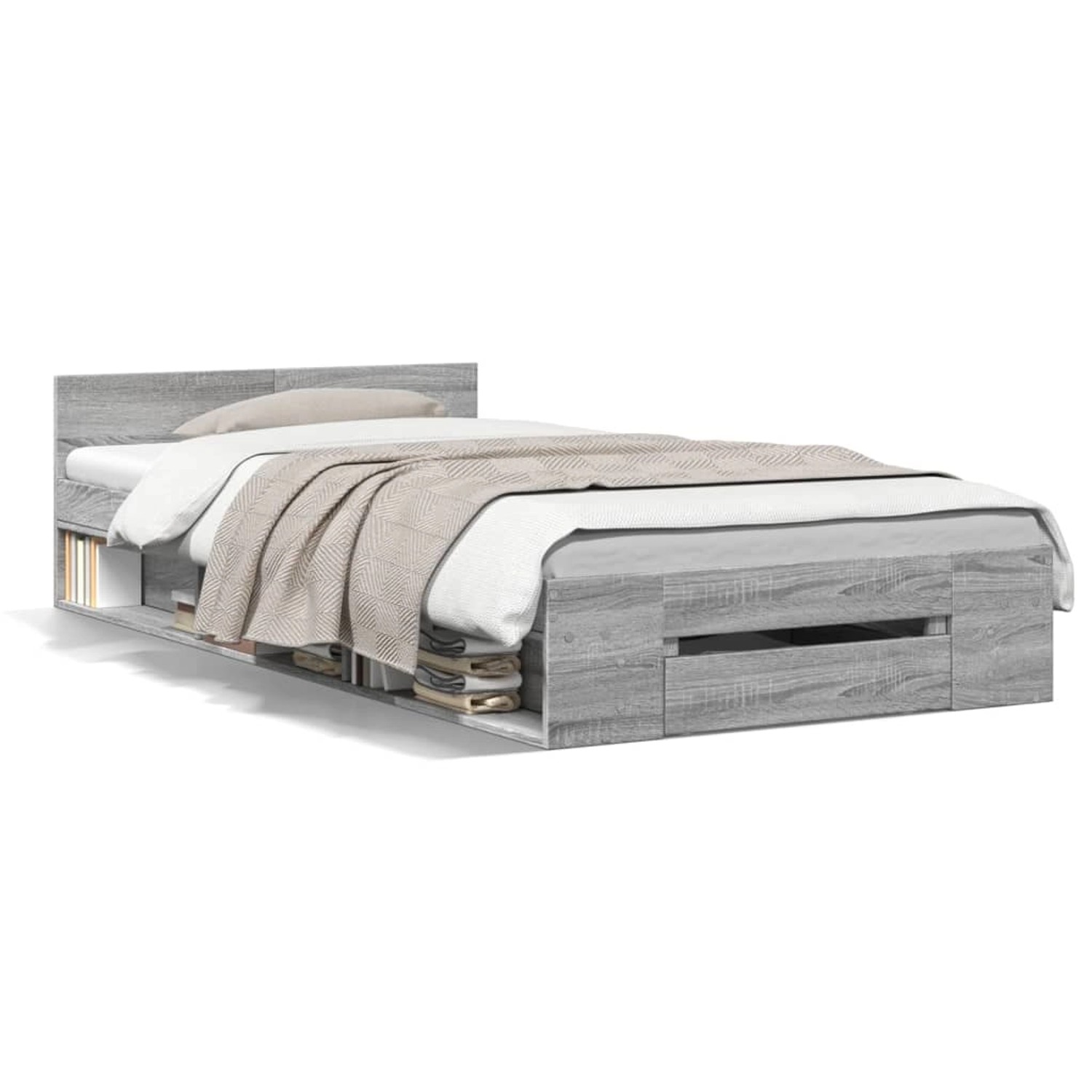 vidaXL Bettgestell mit Schublade Grau Sonoma 100x200 cm Holzwerkstoff 32807 günstig online kaufen