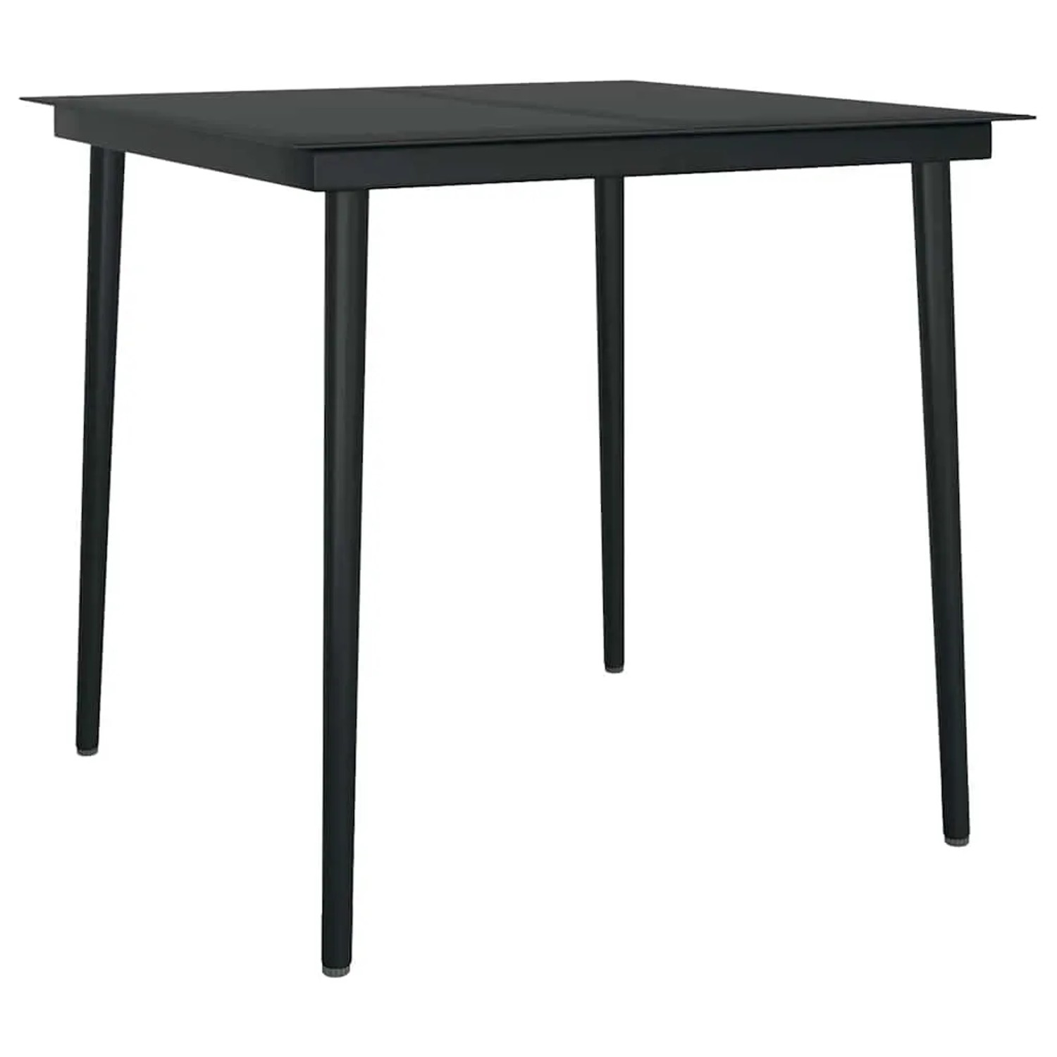 Quadratischer, schwarzer Gartentisch mit Glasplatte, Teil des 5-teiligen vidaXL Garten-Esszimmersets.