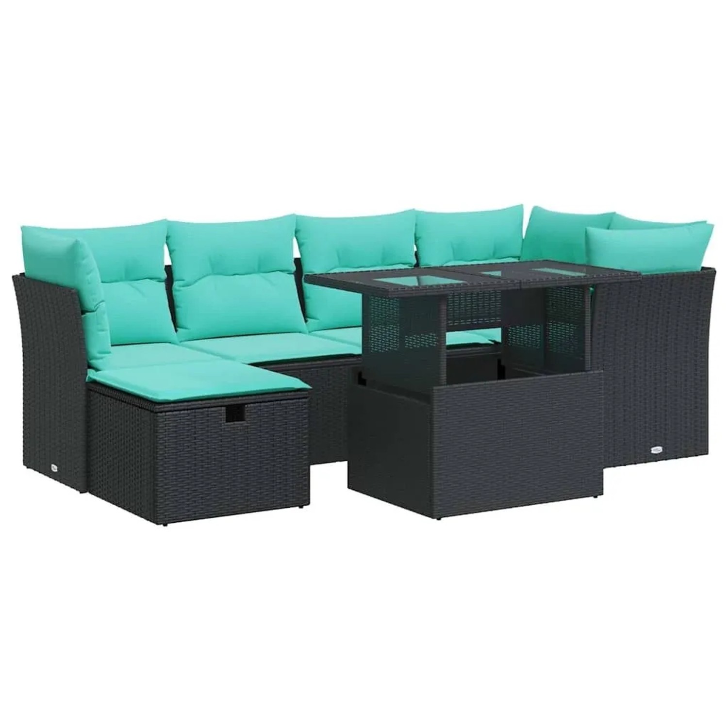 vidaXL 7 Tlg Garten-Sofagarnitur mit Kissen Schwarz Poly Rattan 3327777