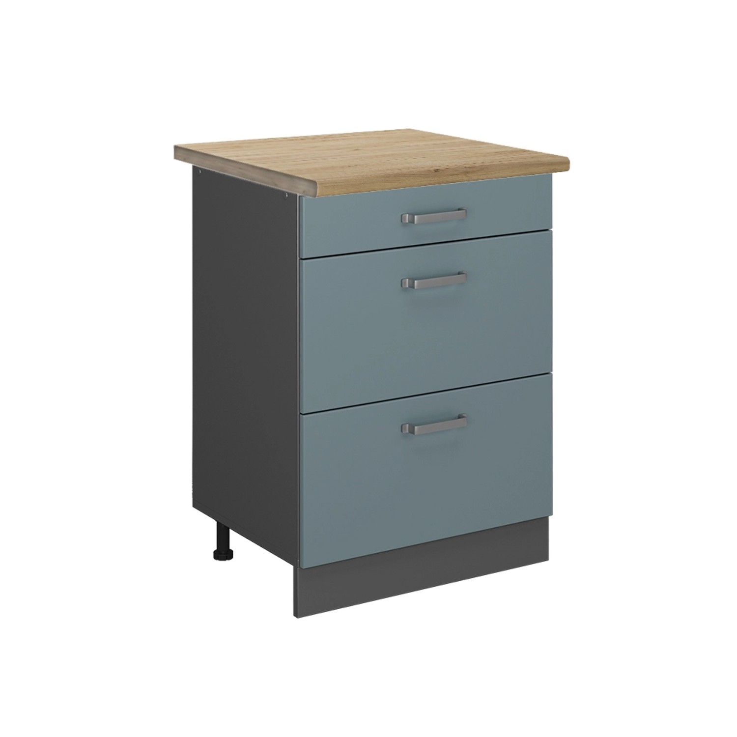 Thumbnail - Vicco Küchenunterschrank R-Line Blau-Grau/Anthrazit 60 cm mit Schubladen AP Eiche