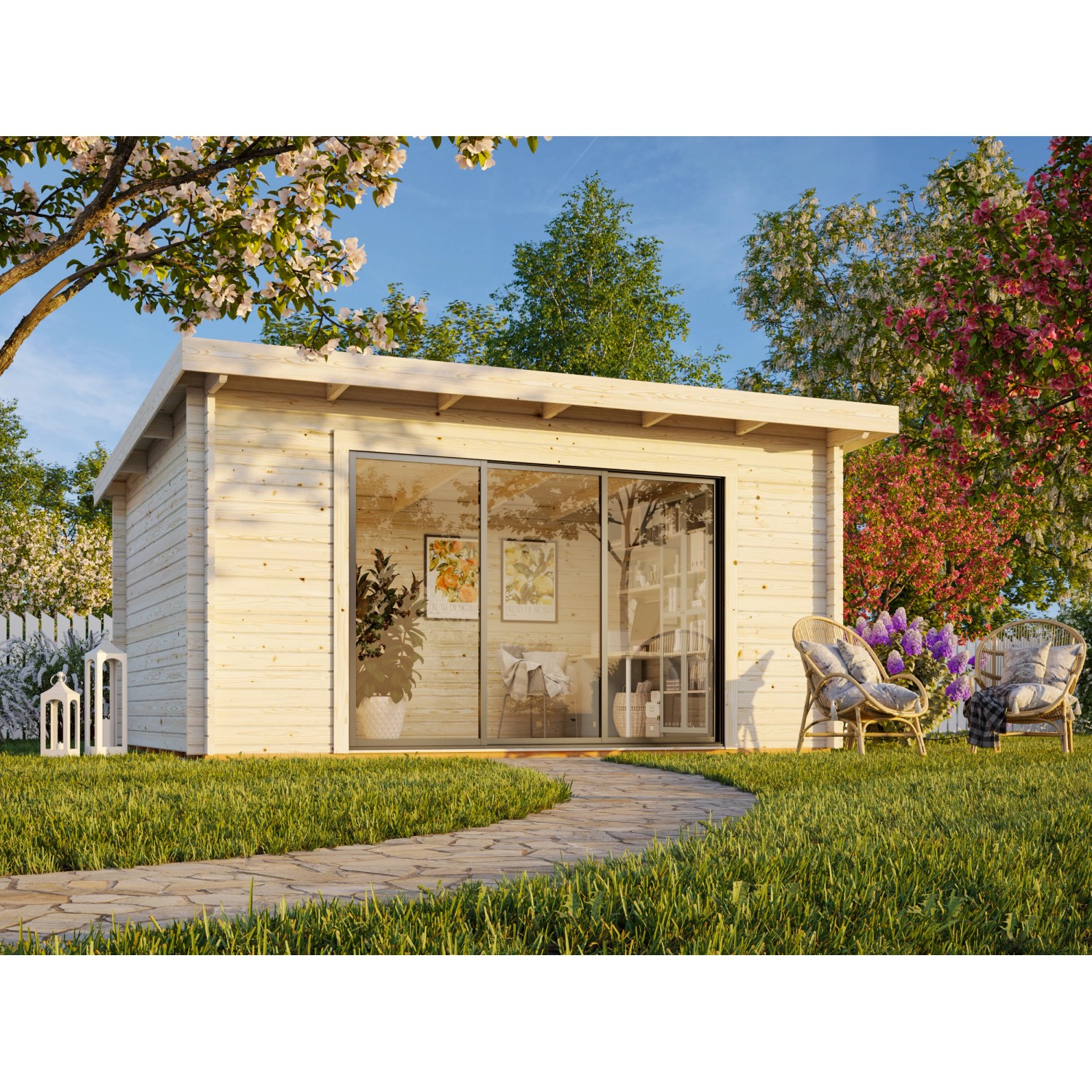 Palmako Gartenhaus Lea Slide 450 x 330 cm Lackiert Hellgrau-Anthrazit FSC® günstig online kaufen