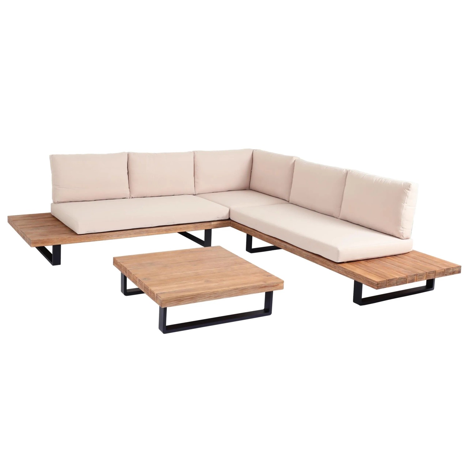 PROREGAL Garten-Garnitur Garnitur Sitzgruppe Lounge-Set Spun Poly Akazie Holz FSC Alu Hellbraun Polster Beige