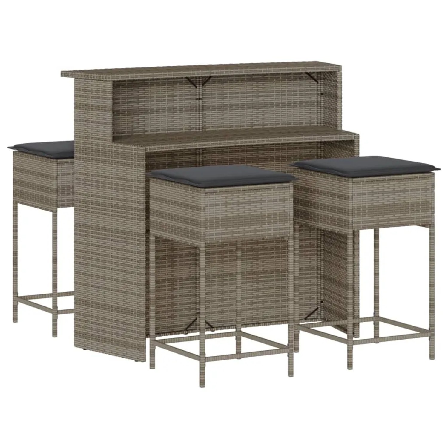 vidaXL 5-Tlg Gartenbar-Set mit Kissen Grau Poly Rattan 3261489