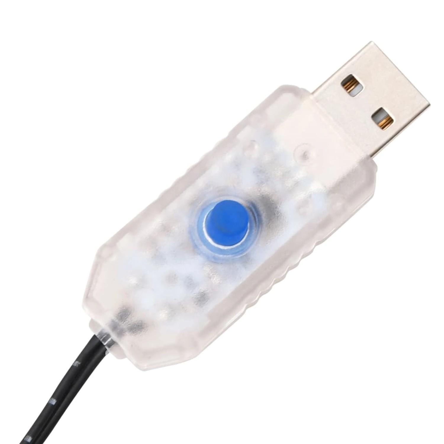 Detailaufnahme des USB-Anschlusses mit Schalter der LED-Palme.