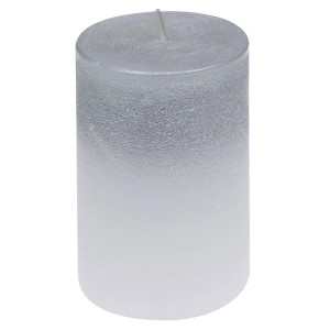Stumpenkerze FoggySilber mit Farbverlauf von Silber zu Weiss. Zylindrische Kerze für Advents- & Weihnachtsdekoration.