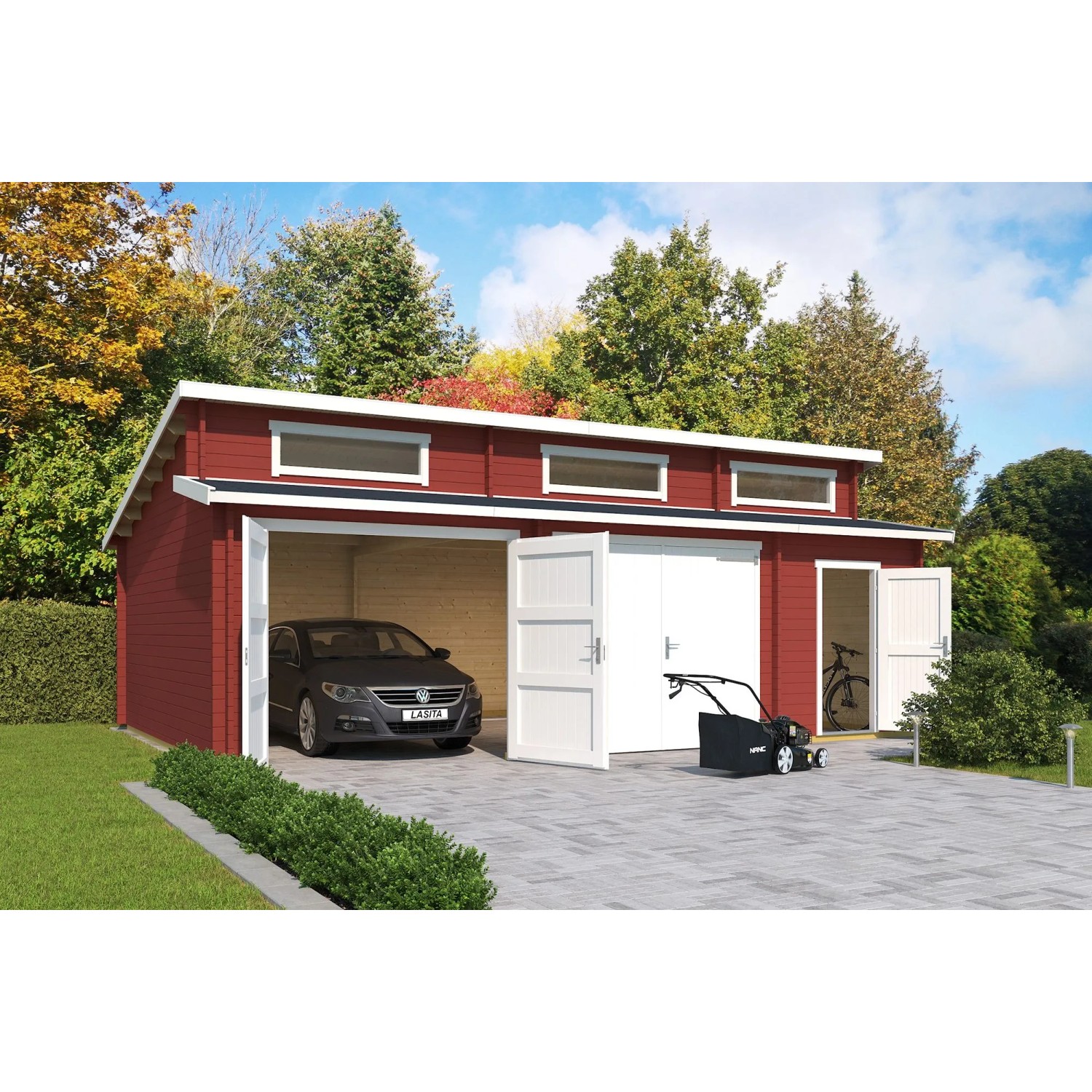 Lasita Garage Hawaii Set mit Holztoren 780 cm x 520 cm Schwedenrot günstig online kaufen