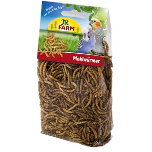 JR Farm Mehlwürmer, 25g, Ergänzungsfutter für Ziervögel. Proteinreicher Snack im transparenten Beutel.