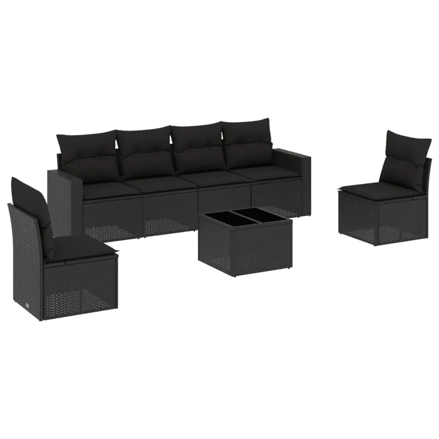 vidaXL 7-Tlg Garten-Sofagarnitur mit Kissen Schwarz Poly Rattan 3251152