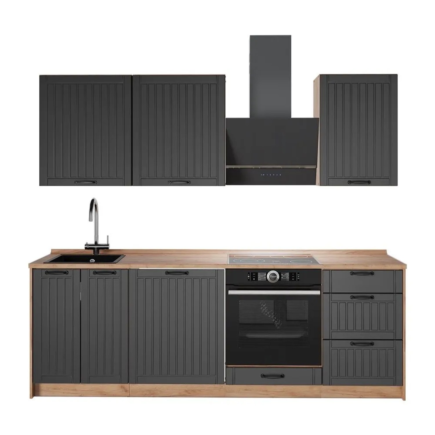 Vicco Küchenzeile Fame-Line Dunkelgrau/Goldkraft Eiche 230 x 82 AP Eiche Art Nr 63983