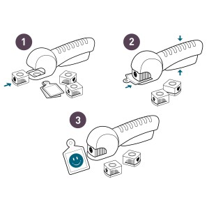 Pebaro Prägestempel-Set: Prägezange mit 6 Motivstempeln (Stern, Schleife, Smiley, Herz, Kleeblatt, Schmetterling).