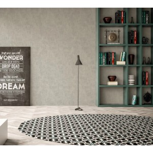Graue A.S. Creation Vliestapete Vintage Style im Raum mit Bücherregal und Teppich.