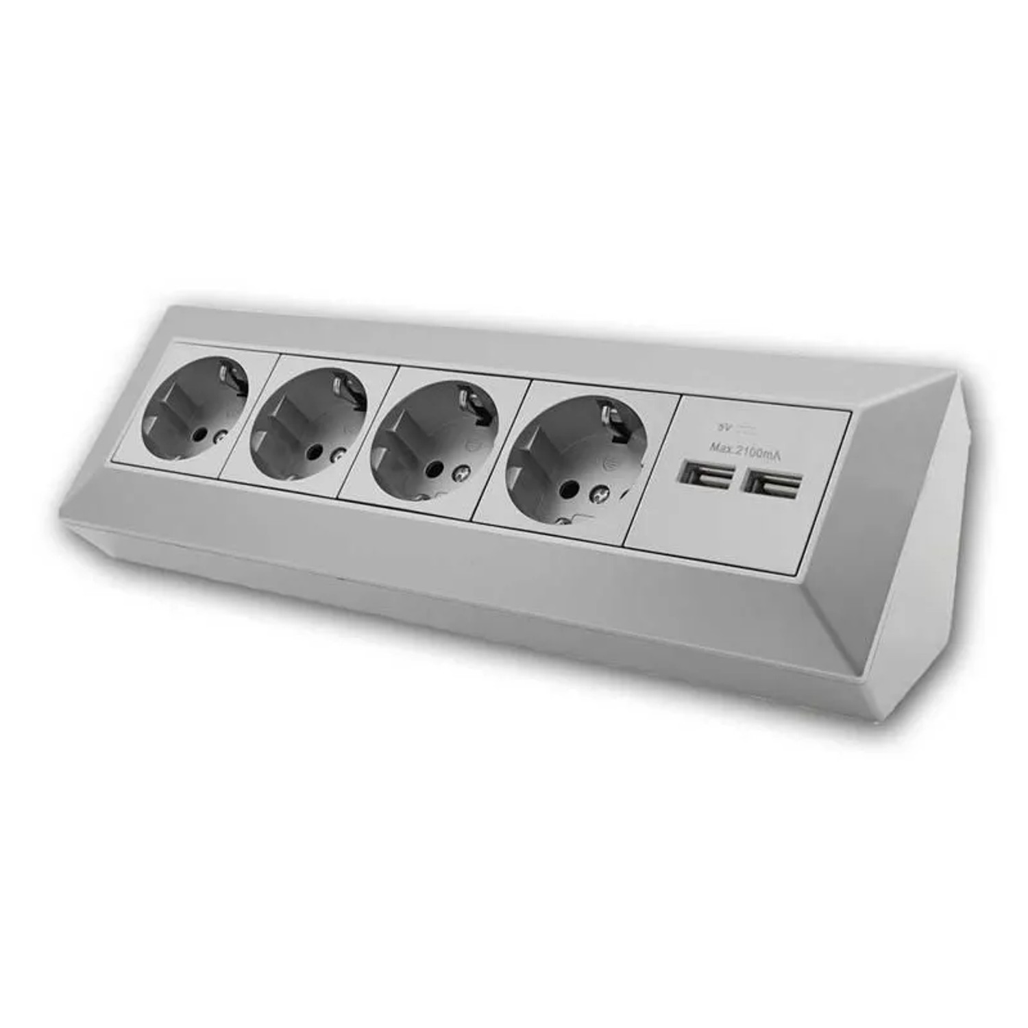 ChiliTec 4-Fach Steckdosenblock 2x USB Silber 250V 16A