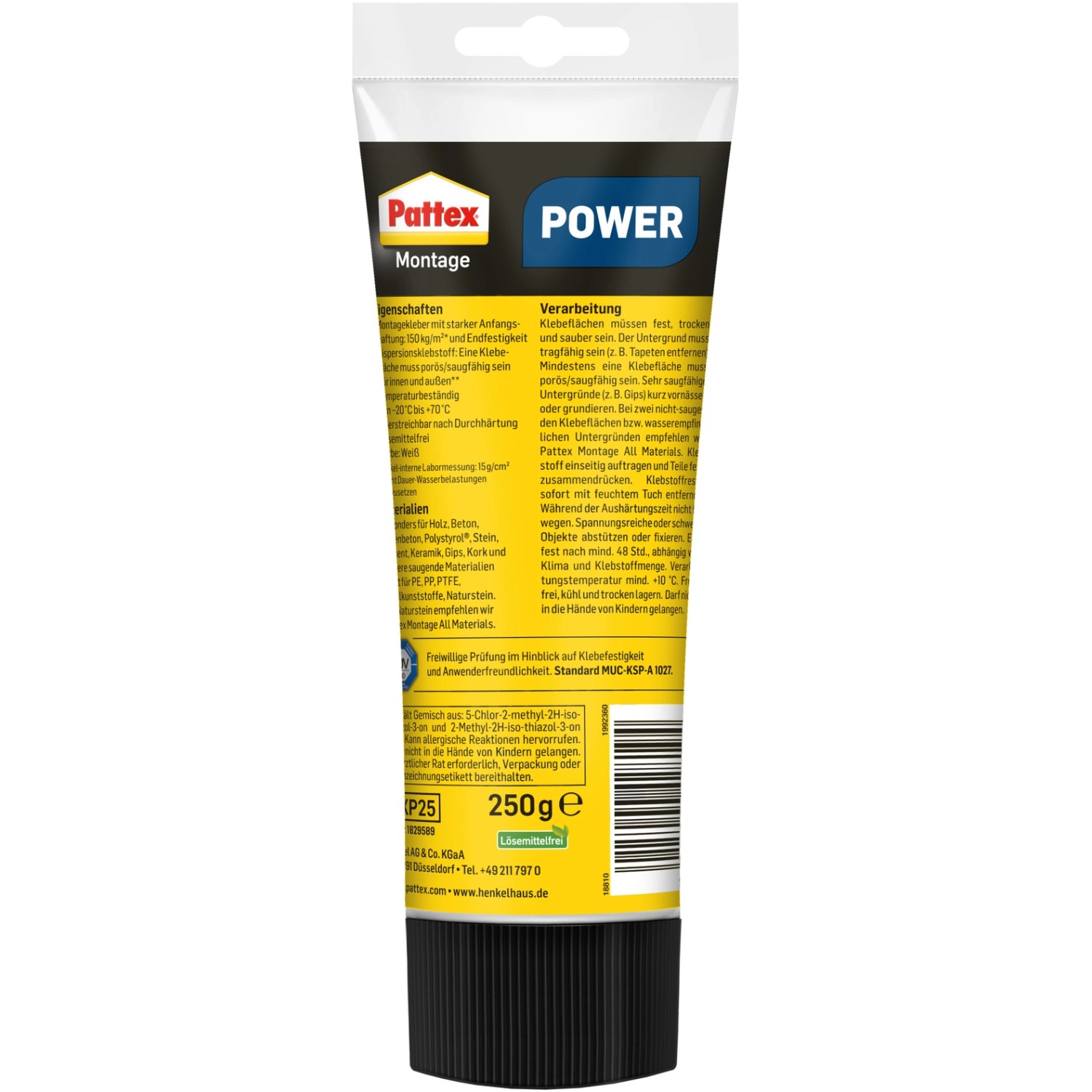 Tube Pattex Baukleber Montagekleber Power, 250g, für starke Verbindungen im Innen- und Außenbereich.