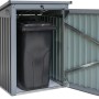 Westmann Müllbox, 1-fach, grau, mit geöffneter Tür und Mülltonne. Universalbox für den Garten.
