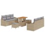 Beiges 9-teiliges vidaXL Garten-Sofa-Set aus Poly Rattan mit Tisch und Kissen.