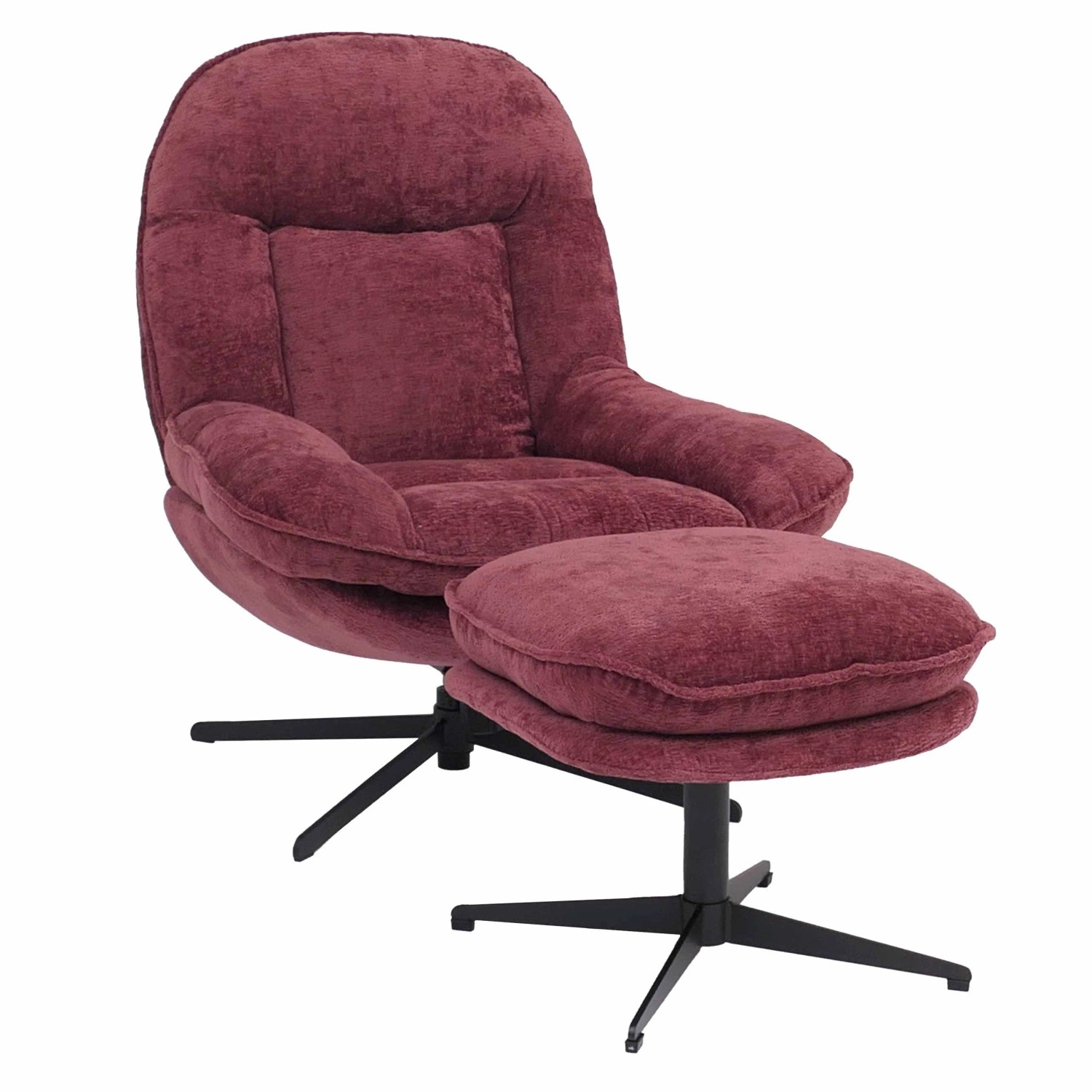 MCW Relaxsessel mit Hocker P32 Drehbar Metall Stoff/Textil Chenille Beere
