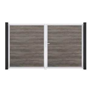 GroJa 2-flügeliges Tor Basicline Schmal Monument Oak, 306x180 cm, DIN Rechts, für Sichtschutzzäune.