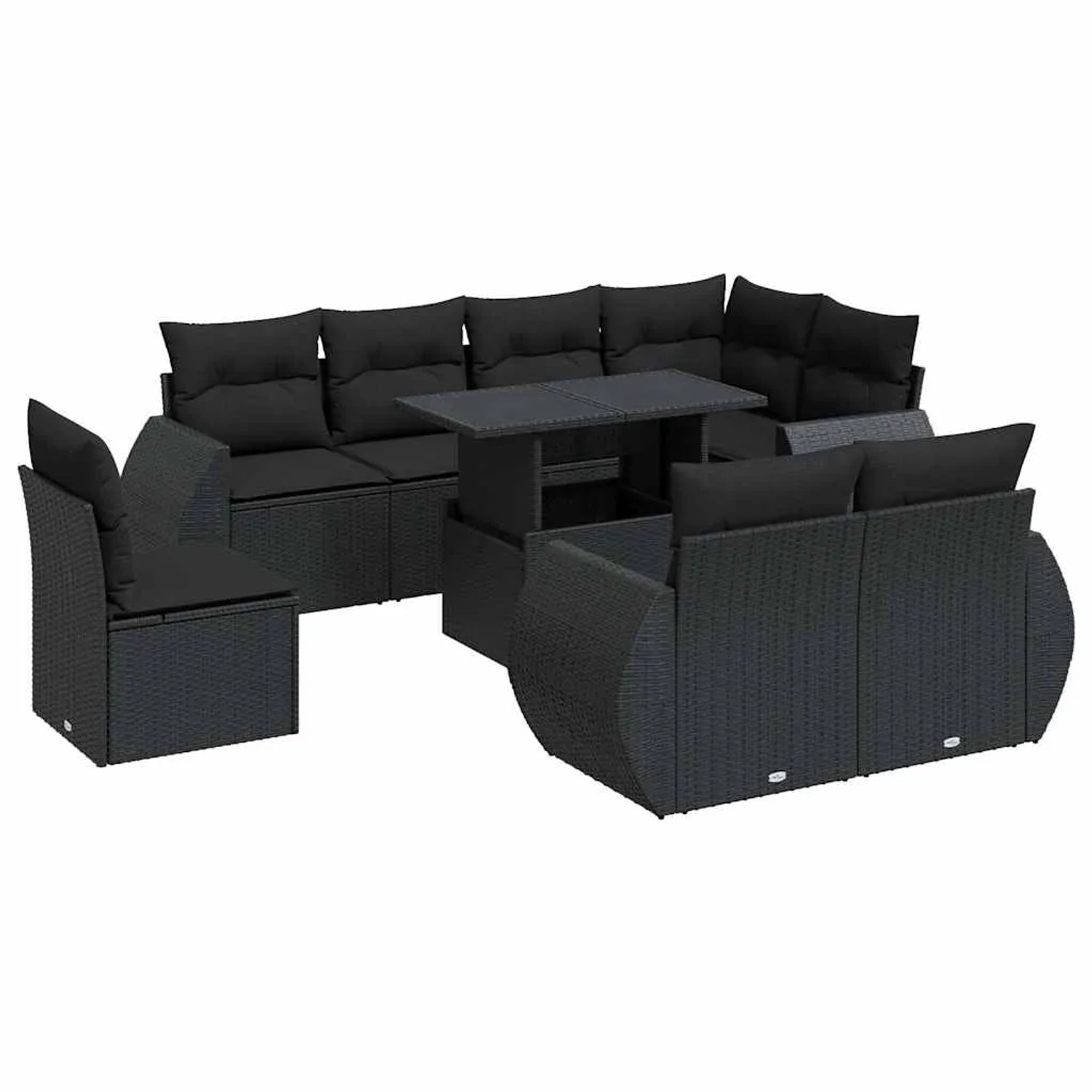 vidaXL 9-Tlg Garten-Sofagarnitur mit Kissen Schwarz Poly Rattan 3326656 günstig online kaufen