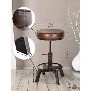 CLP Hocker Destin Bronze, höhenverstellbar, mit braunem Kunstledersitz und Metallgestell im Industrial Design.