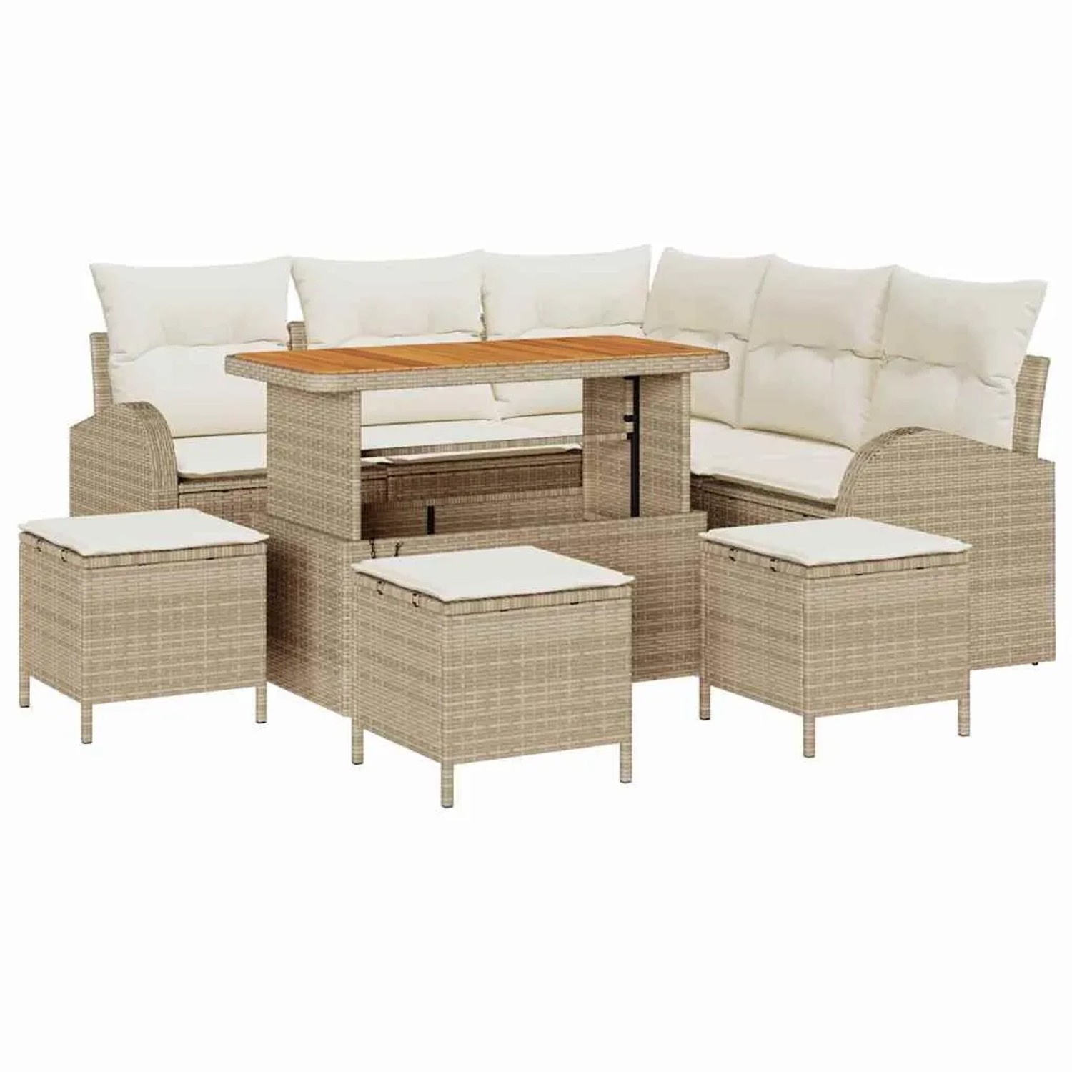 vidaXL Garten-Sofa-Set mit Kissen mit Speicher 9-Tlg Beige und Creme 3364351