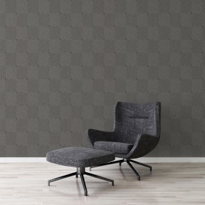 Schwarz-silberne Vliestapete mit geometrischen Rautenmuster für Jugendzimmer und Küche.