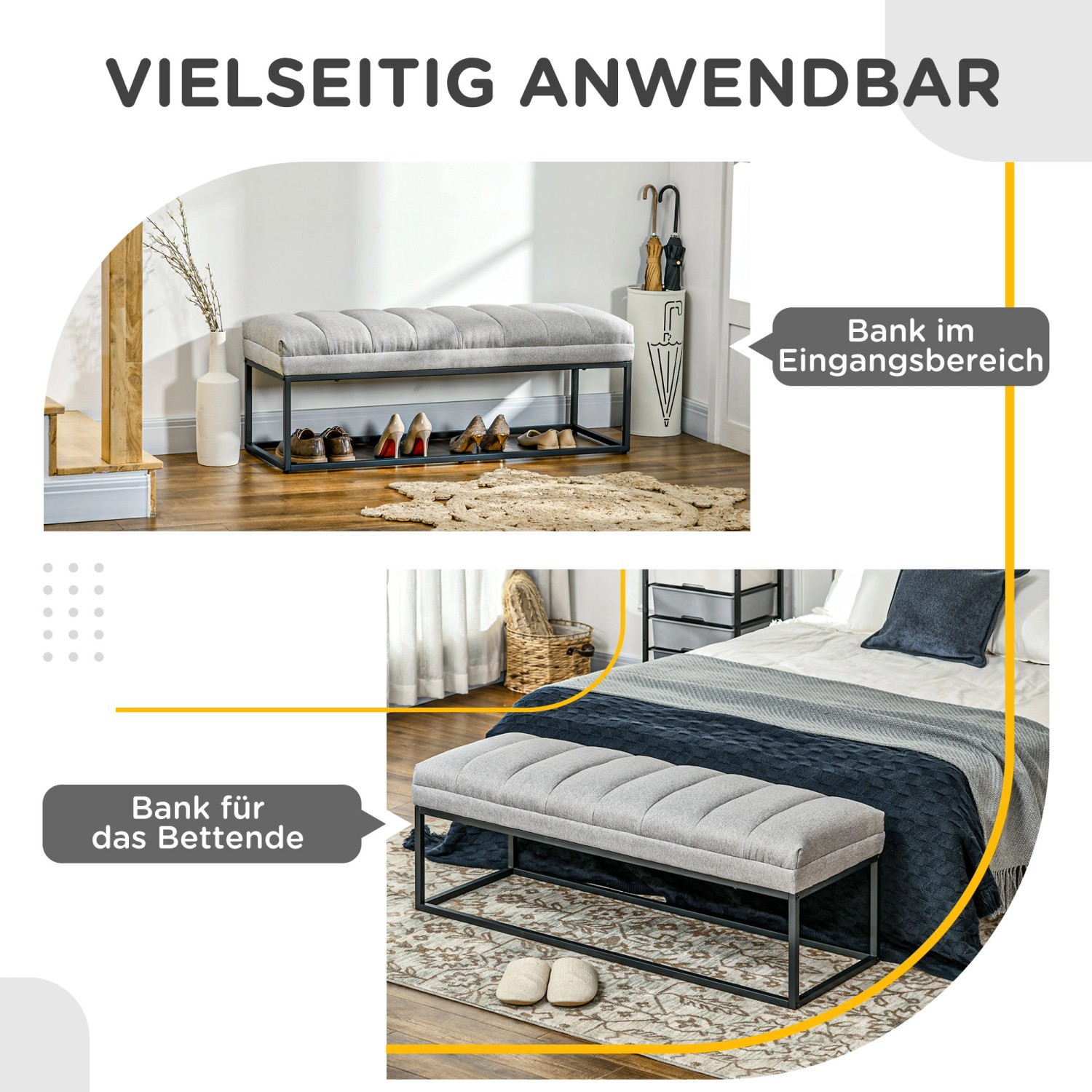 HOMCOM Sitzbank in Hellgrau, Leinenoptik, vielseitig einsetzbar im Eingangsbereich oder am Bettenende.