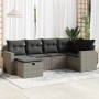 Graue 6-tlg. vidaXL Garten-Sofagarnitur aus Polyrattan mit dunklen Kissen.