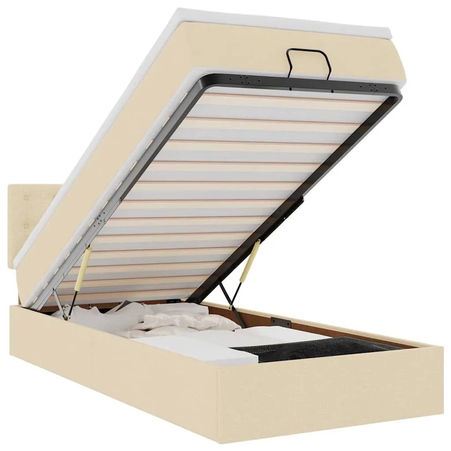 vidaXL Ottoman-Bett mit Matratze & LEDs Creme 90x190 cm Stoff 3312441