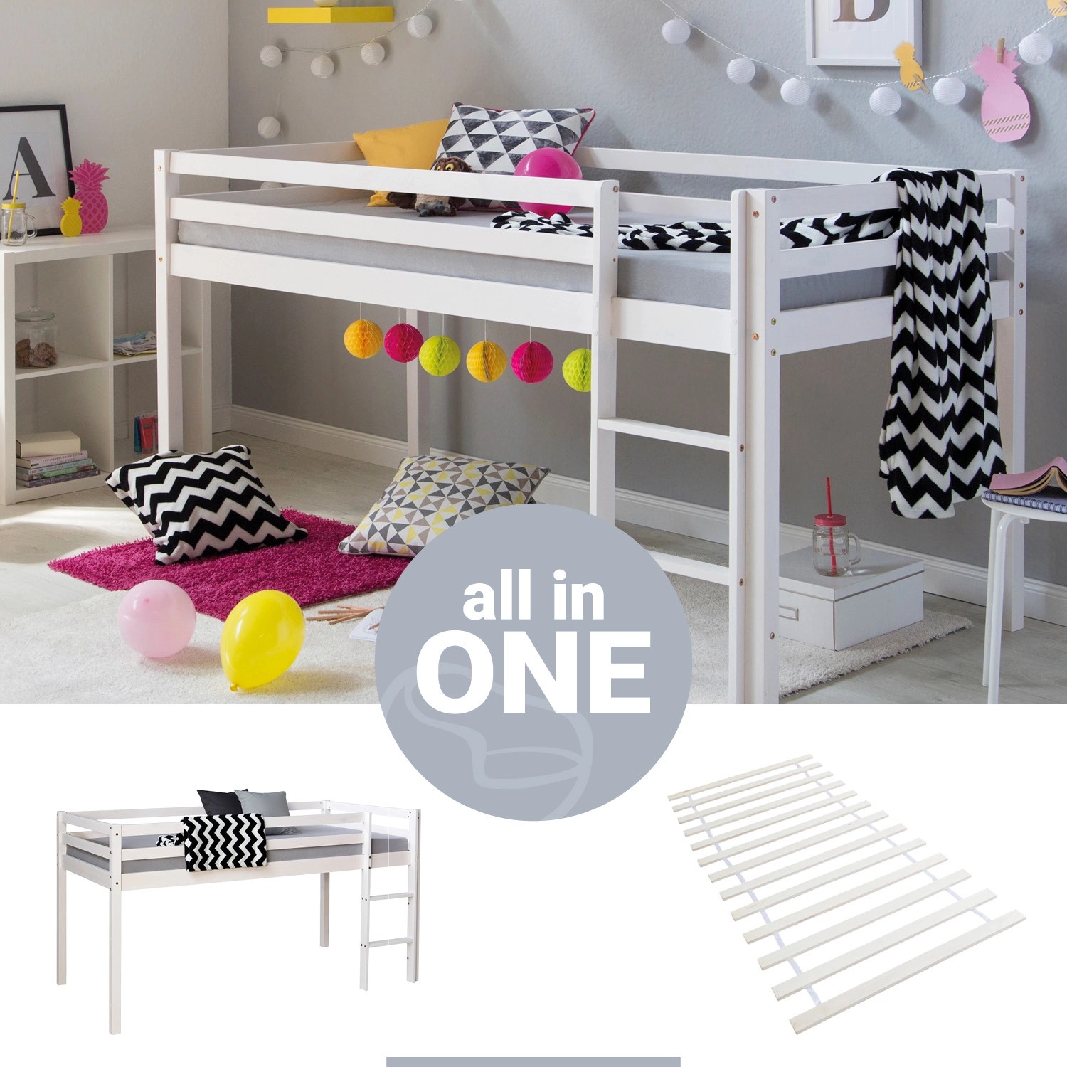 Homestyle4u Kinderbett 90x200 mit Lattenrost in Weiß 2252 günstig online kaufen