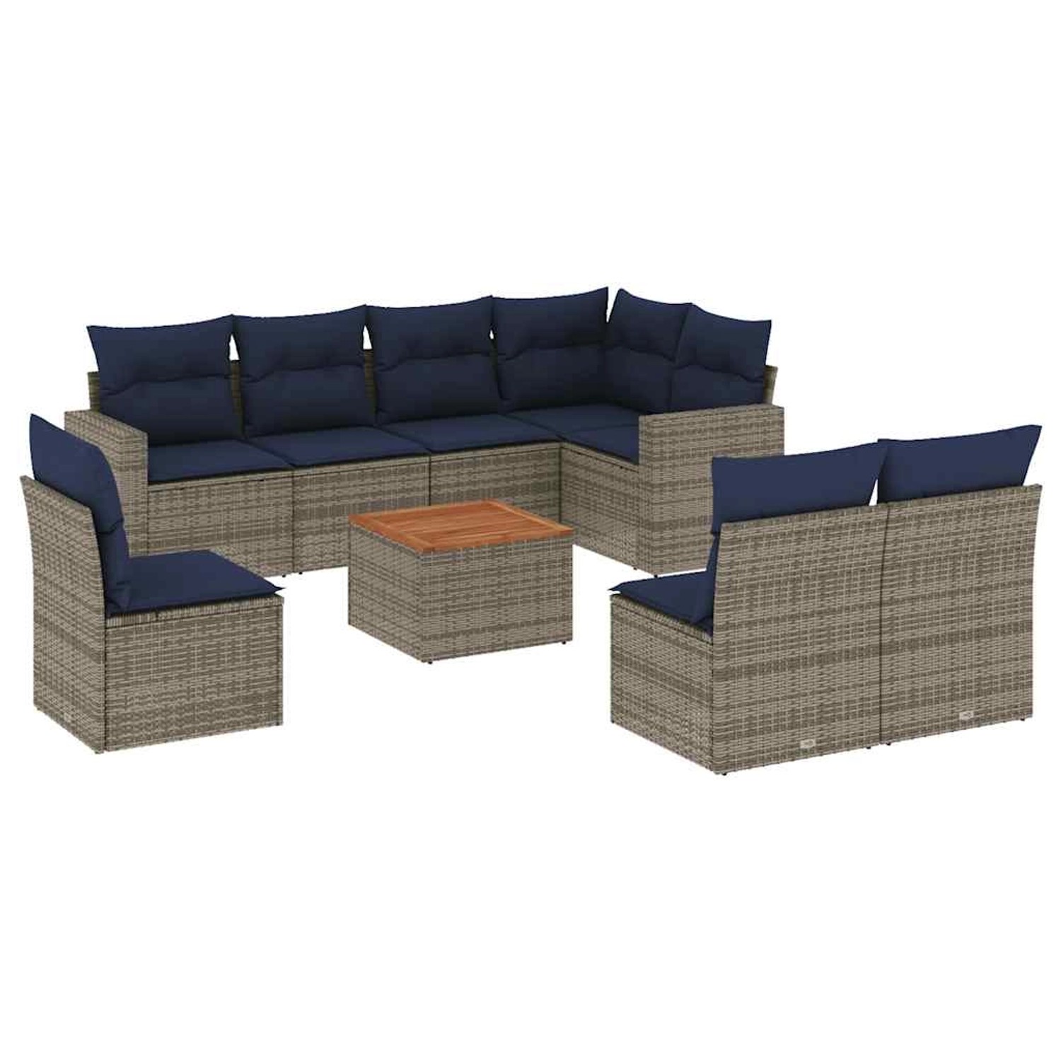 vidaXL 9-Tlg Garten-Sofagarnitur mit Kissen Grau Poly Rattan 3256495
